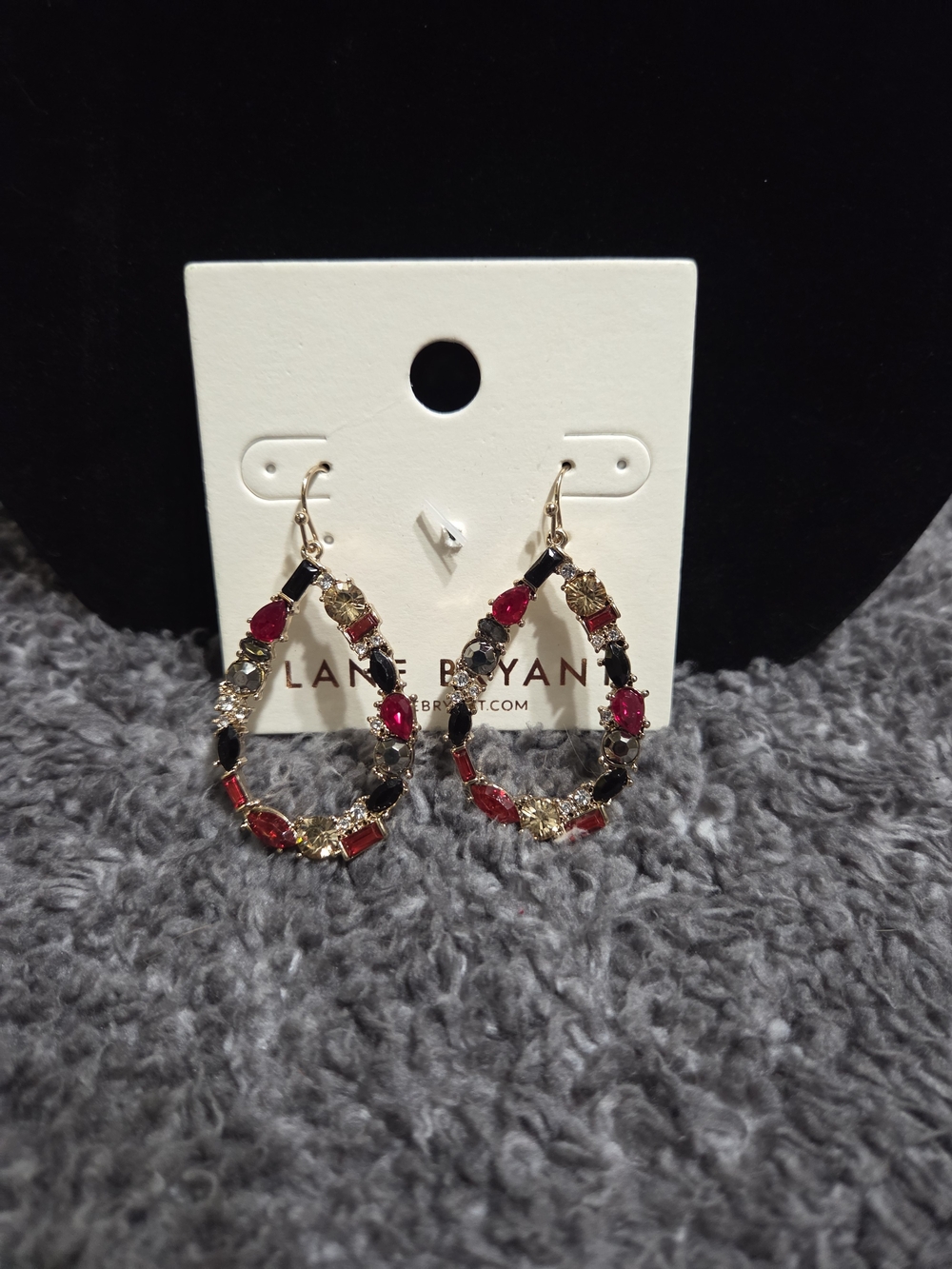 Lane Bryant Gold-Tone Teardrop Earrings with Red and Black Gems